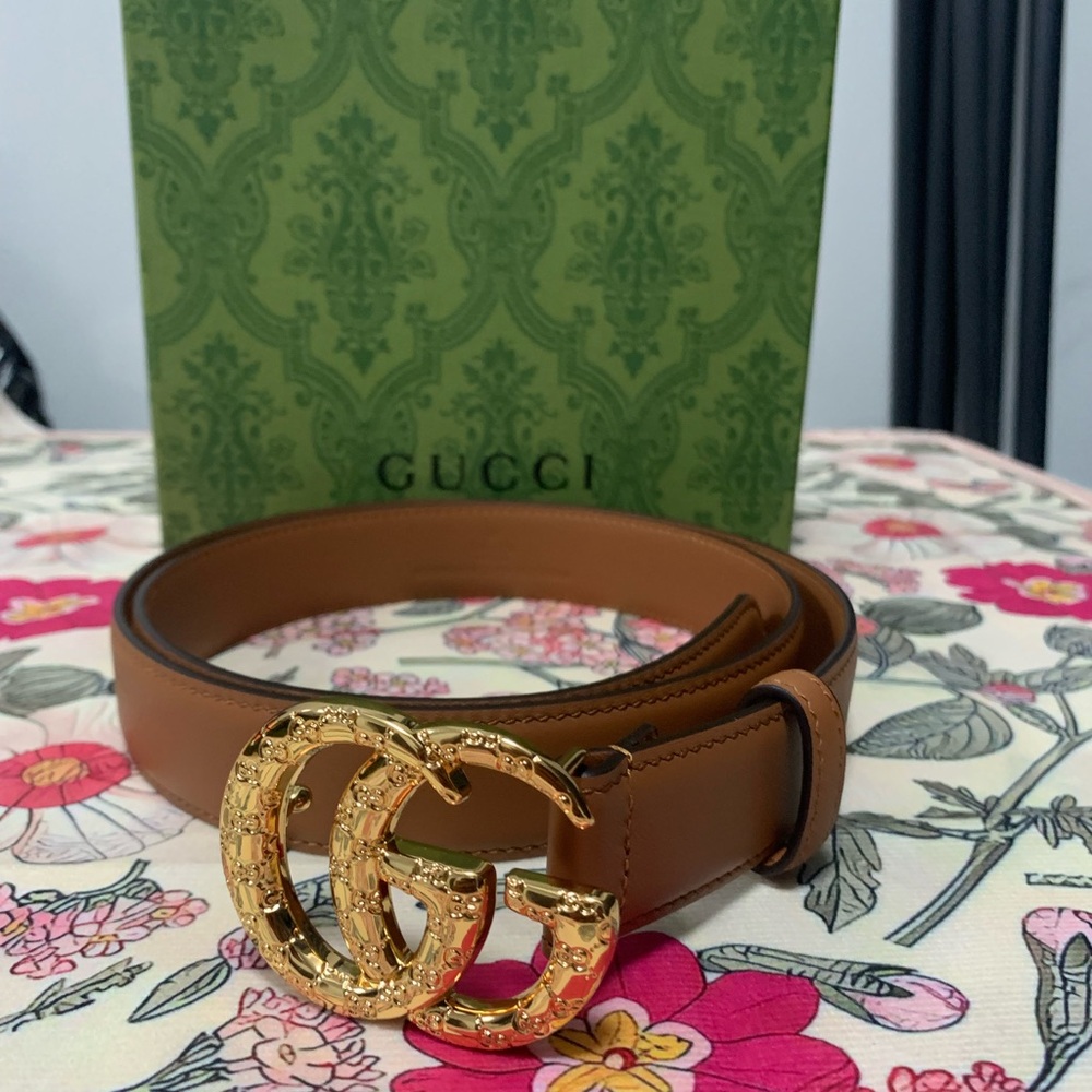 Brown Leather Belt with Gold Buckle